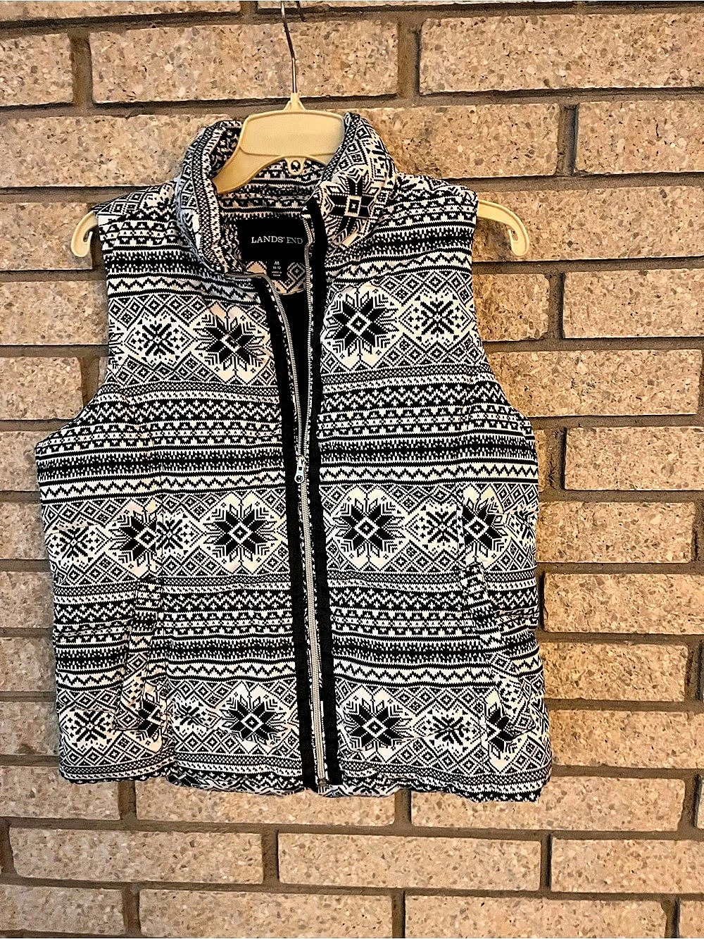 Lands' End Fair Isle Print Down Puffer Vest Women's Medium